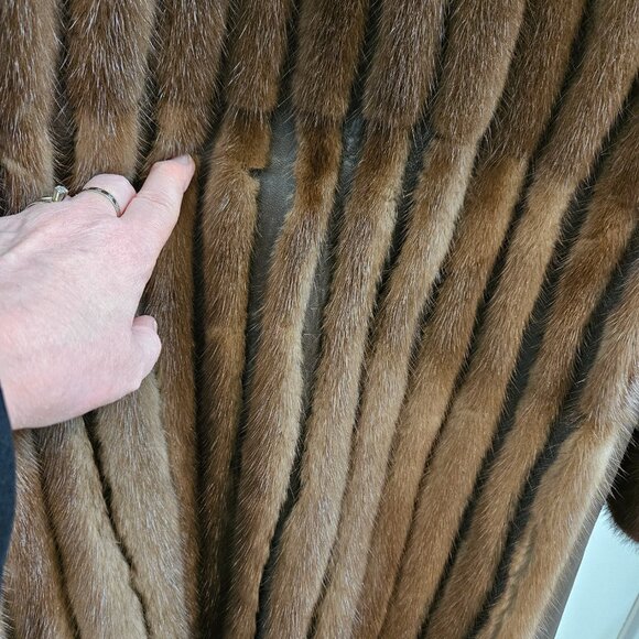 Vintage Genuine Mahogany Mink Sectioned Fur Coat W/Leather (70s-80s) Size XS - Picture 14 of 14
